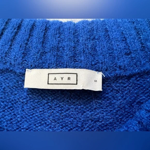$290 Ayr The Kickback Alpaca Merino Wool Women Blue Sweater S Fisherman Luxury - Picture 6 of 7